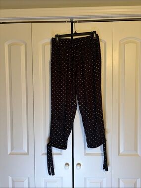 Women's Black Polka Dot Cropped Tie-Hem Pants